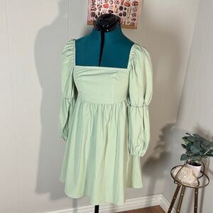 Elegant Mint Green Puff Sleeve Dress